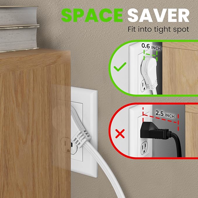 GEARit 360 Rotating Flat Plug Extension Cord (20ft, White) Multi 3-Outlet Extension 16 AWG Wire, Adapter for Small Spaces, Right Angle Socket, ETL Certified - 20 Feet