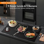 Electric Cooktop 36 Inch 5 Burners, Matte Glass Electric Stove Top, Built-in Ceramic Cooktop with Touch Control, Fast Heat, Multiple Safety Protection, 9000W with Hard Wire for 220V~240V