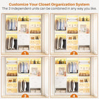 Unikito 75” Closet System with Drawers, 6.2FT Wood Closet Organizer with Hanging Rods and Mirror, Reversible Large Walk in Closets Wardrobe Garment Rack with Shoe Shelves, Max Load 2000 LBS, White