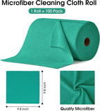 KitchLife Microfiber Cleaning Cloth Roll, 100 Pack - Tear-Away Microfiber Paper Towels, Lint-Free, Reusable, Washable for Kitchen, Car, Dishes, and Sensitive Surfaces (Forest Green)