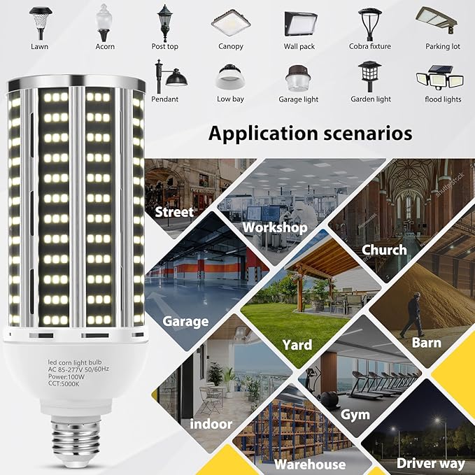 100W 4 pack LED Corn Light Bulb,(1000W Equivalent )Commercial Grade DayLight 5000K E26/E39 14200LM Medium Mogul Base LED Lamp,Large Area Lights For Outdoor Indoor Garage Warehouse Factory Bay Light