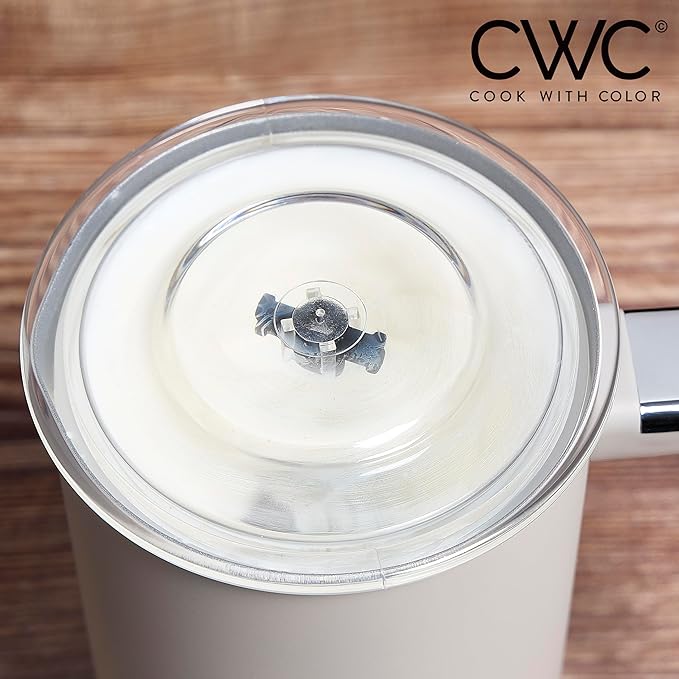 COOK WITH COLOR 4-in-1 Electric Milk Steamer and Frother - 2-Minute Heating and Frothing, Hot and Cold Foam Maker for Coffee, Latte, Cappuccino, Macchiato, Milk Warmer, Auto Shut Off, Sand