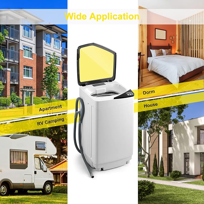 COSTWAY Portable Washing Machine, 7.7lbs Capacity Compact Laundry Washer and Spin Combo with 6 Programs, Built-in Barrel Light, Full-Automatic Washing Machine for Apartments Camping RVs Dorm, Yellow