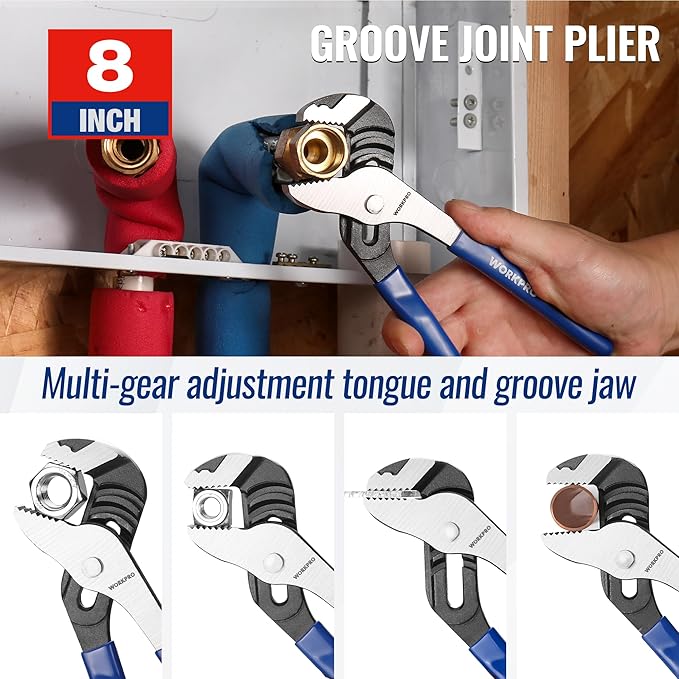WORKPRO 3-Piece Pliers Tool Set with Soft Handle, 6 Inch Needle Nose, Slip Joint, 8 Inch Groove Joint Plier for DIY & Home Use