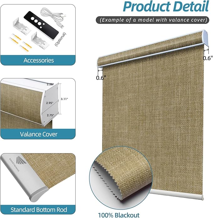 SmartWings Motorized Smart Blinds with Remote, Custom Automatic 100% Blackout Roller Shade Compatible with Alexa/Homekit/Google, Electric Smart Blinds for Indoor Windows, Vigor Wheat