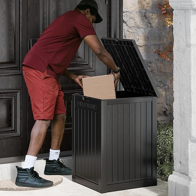 48 Gallon Package Delivery Box for Porch, Outdoor Storage with Lockable Secure, Large Double Wall Resin Outdoor Package Delivery and Waterproof