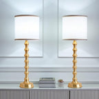 Set of 2 Gold Table Lamps, 30.5" Electroplated Gold Bamboo Base with White Linen Shade, Tall Buffet Lamps for Dining Room, Living Room, Bedroom Decor