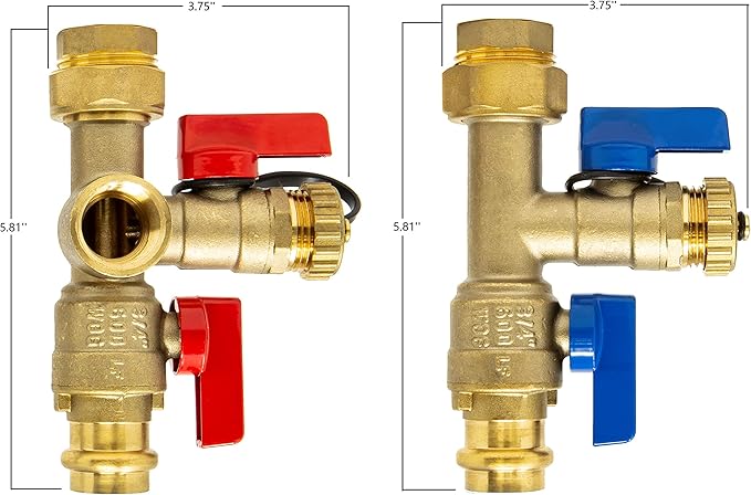 3/4 inch Press Isolation Valve Kit with Pressure Relief Valve for Rheem Tankless Water Heater, FNPT x Press, 3/4'' Service Valve for Rinai, Ecosmart, Navien, Noritz Takagi Bosch