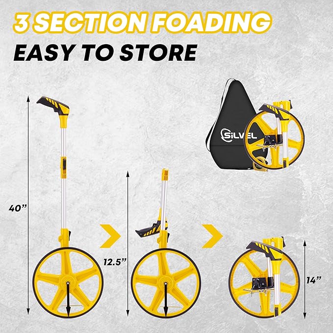 SILVEL 12 Inch Measuring Wheel, MAX9999FT Measuring Wheel in Feet and Inches, One key to Zero Rolling Tape Measuring Wheels, yellow