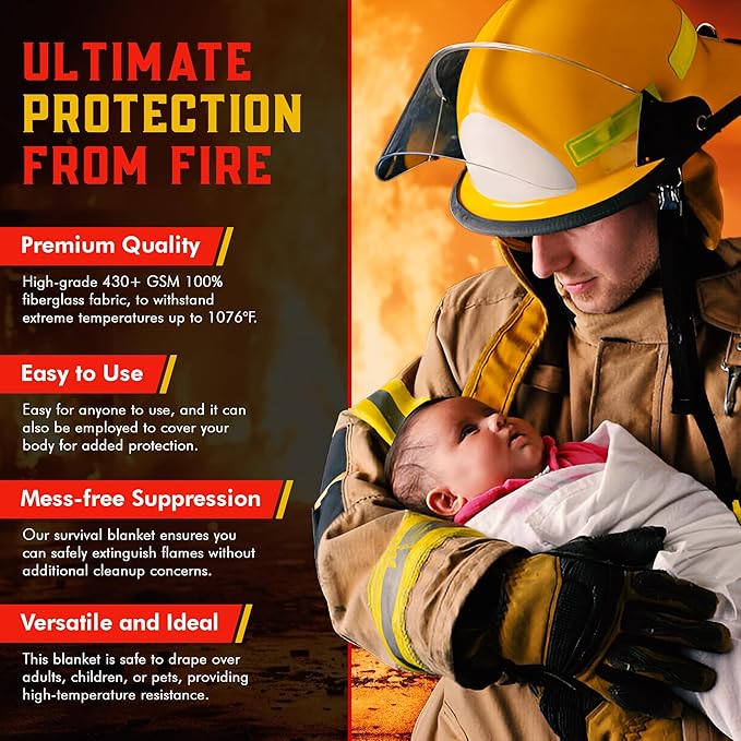 Mart Cobra Emergency Fire Blanket for Home and Kitchen - 1 Pack - Fire Blankets Emergency for Home Safety 40” x 40” - Suppression Shield Retardant Extinguisher Fiberglass Welding Fireproof Cloth Towel