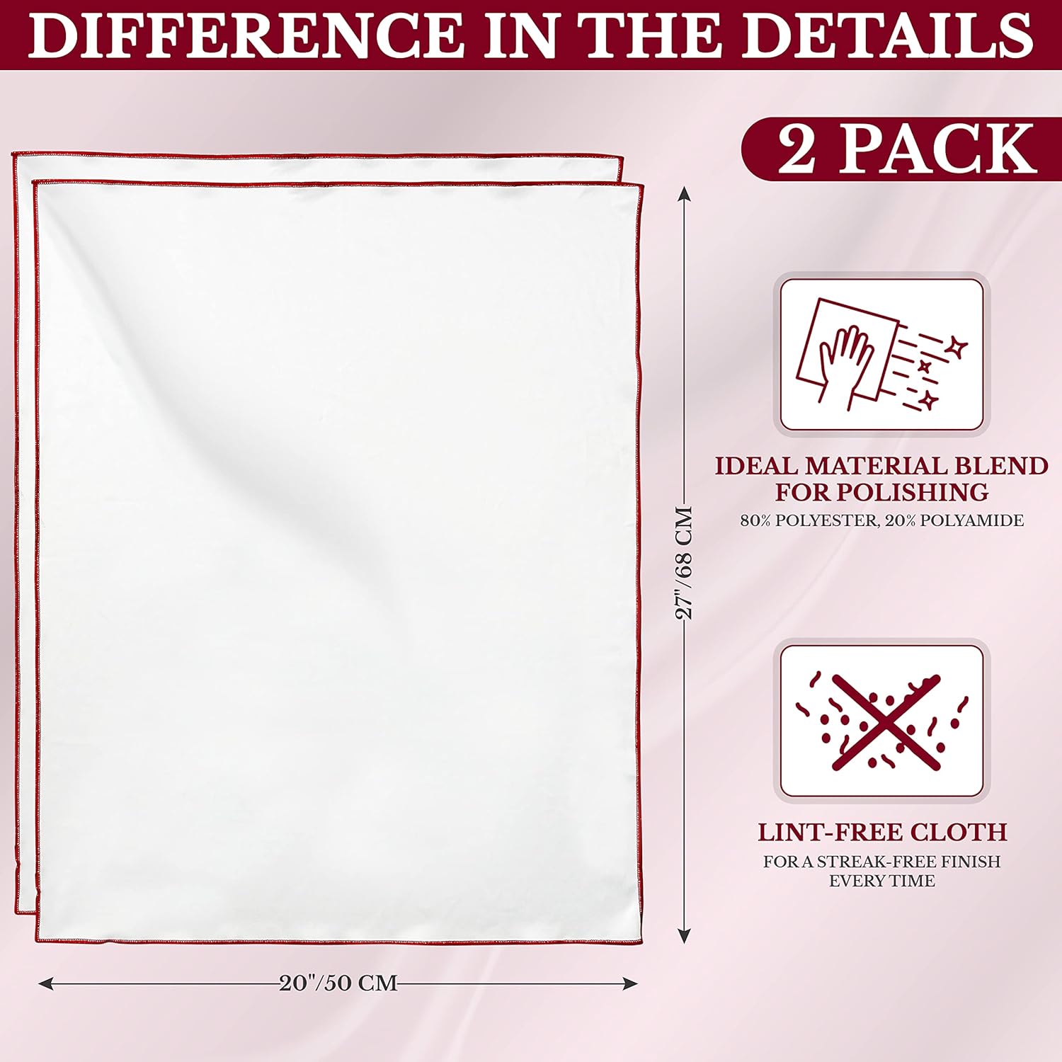 The 2-Pack Premium Microfiber Wine Glass Polishing Cloths, Large Lint-Free Drying Towels for Glasses, Stemware, Glassware, Camera Lenses, 25 Inch X 20 Inch (White, 2 Count)