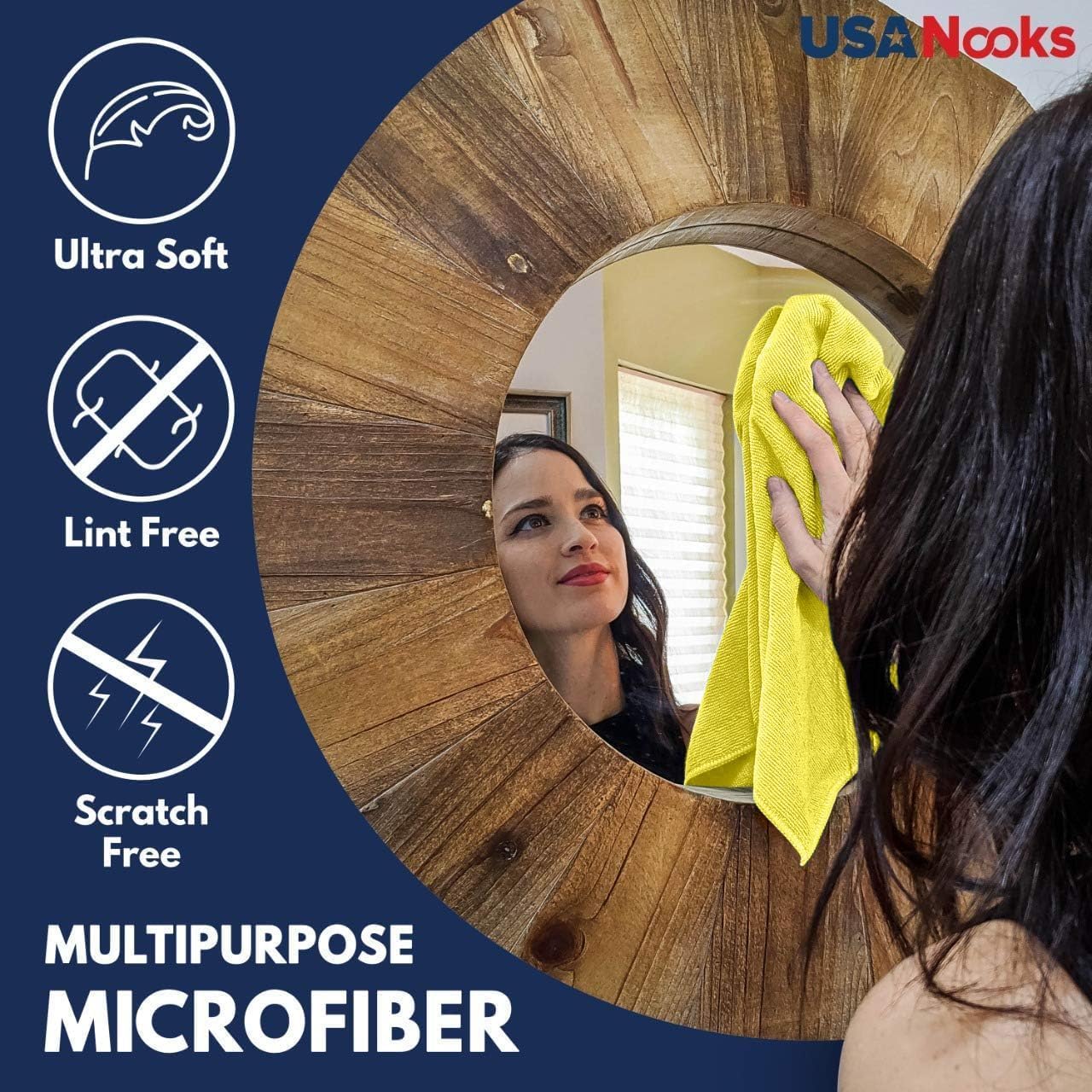 USANOOKS Microfiber Cleaning Cloth Yellow - 50 Pcs 12.5"x12.5" - High Performance - 1200 Washes, Ultra Absorbent Towels Weave Grime & Liquid for Streak-Free Mirror Shine - Car Washing Cloth