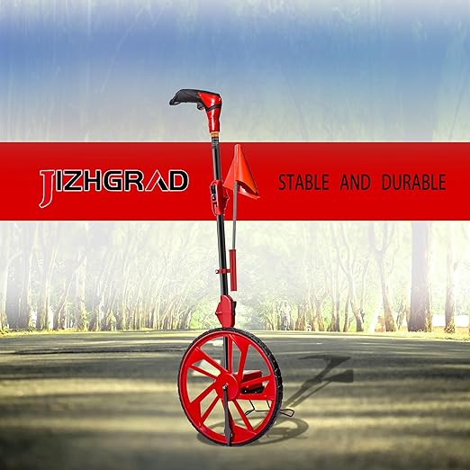 Distance Measuring Wheel in Feet, JIZHGRAD Measure Wheel with 10 Marking Flags and Added Flags Holder, 12.5”Diameter Wheel, Collapsible with One key to Zero, Measurement Wheel with Canvas Carrying Bag