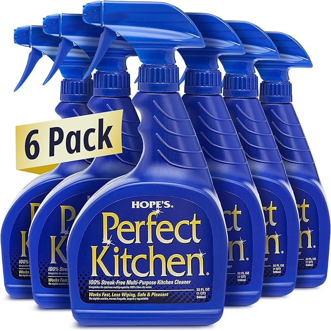 HOPE'S Perfect Kitchen Cleaner Spray - 32 Oz No-Residue All Purpose Cleaning Spray - Multisurface Degreaser for Counters, Stoves, Microwaves, and More - Pet and Home Safe - Pack of 6