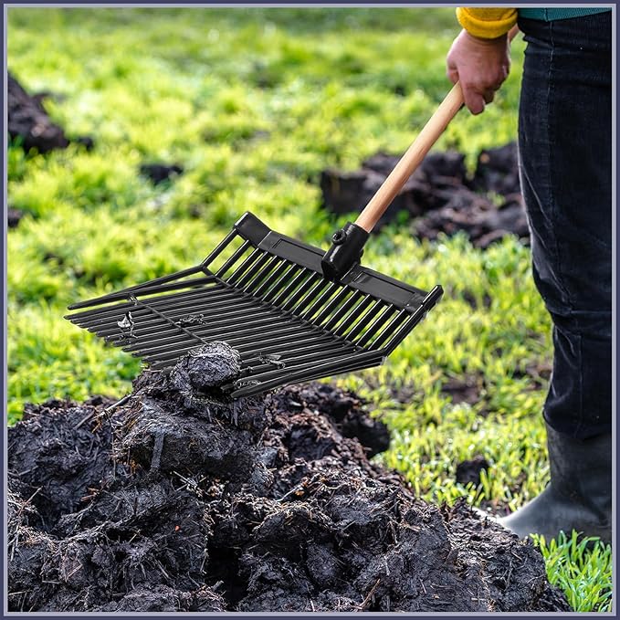 Lasnten Manure Fork Replacement Head, 18 Tines Pitchfork Head with Screws and Nuts, Horse Manure Rake for Picking up Grass and Hay(Black,2 Pcs)