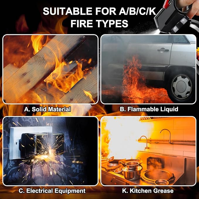 Fire Extinguisher for Home - Car Fire Extinguisher with Mount, Small A B C K Fire Extinguisher, Water-Based Fire Extinguishers for Car/House/Kitchen/Truck/Marine/Boat/Vehicle/utv/rv (6)