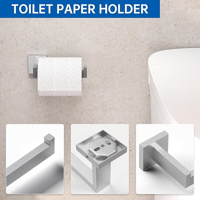 5-Piece Bathroom Hardware Accessories Set, 23.6 Inch SUS304 Stainless Steel Towel Bar Set, Wall Mounted Bathroom Towel Holders, Towel Hooks with Toilet Paper Holder