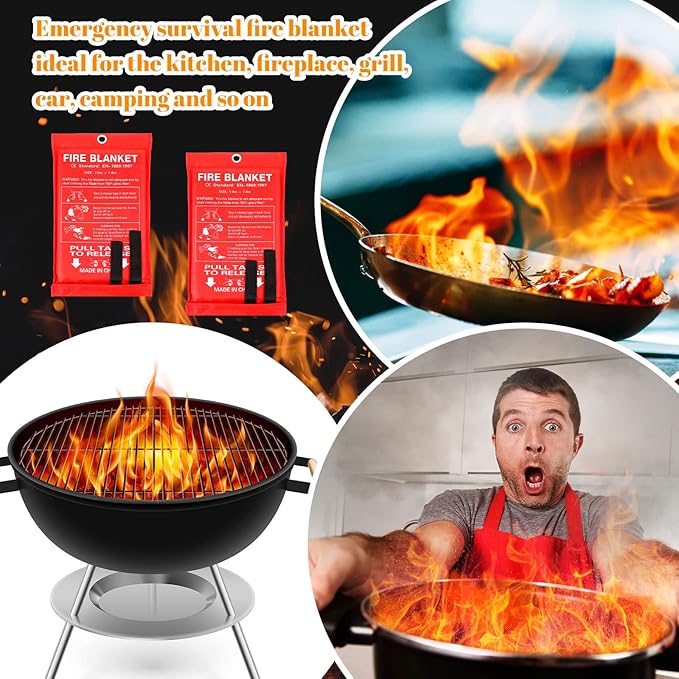 Jerify 15 Pcs Fire Blanket - Fiberglass Fire Emergency Flame Retardant Safety Fireproof Safety Suppression Cover Blanket for Kitchen, Home, Car and Office - 39 x 39 Inch (Red)