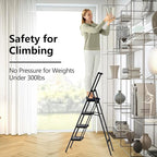 Step Ladder 4 Step Folding Stool with Anti-Slip Widened Sturdy Pedal and Handgrip, Portable and Multi-Use Iron Stepladder for Home, Kictchen, 300 lbs Capacity -Black