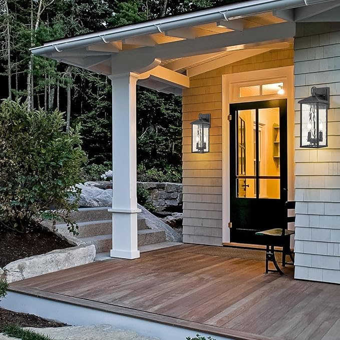 Darkaway Outdoor Wall Lights,2pcs Exterior Lighting Fixtures Wall Mount Porch Lights Waterproof Outdoor Sconce with Water Ripple Glass E12 Socket for House Patio Hallway Garage