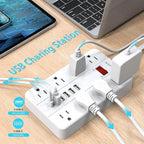Power Strip Surge Protector with 6 USB (1USB C) Ports,AOFO 5 ft Extension Cord Flat Plug with 8 Widely Spaced Outlets,Wall Mountable Charging Station for Phone Tablet Laptop Computer Multiple Devices
