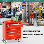 5-Drawer Rolling Tool Chest Toolbox, Rolling Tool Box with Wheels, Tool Chest with Keyed Locking System and Drawer Liners, Tool Box Organizer for Garage, Warehouse, Workshop(Red)