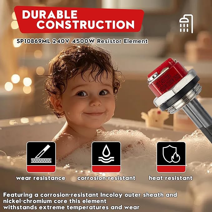 SP10869ML 240V 4500W Resistor Element fits for Rheem Water Heater Element, Replacement Part for Rheem, GE and Ruud Heaters, for Models 2NPH0613-0AO0, 2NPH0811-0BB0,3PH2912-1AB0, 3PH3003-1AA0