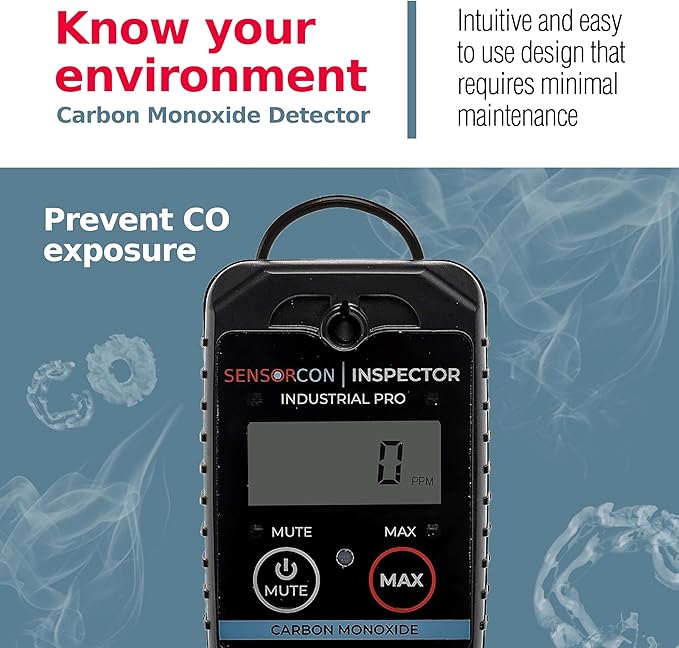 Inspector 2 Industrial Pro Portable Carbon Monoxide Detector – Intrinsically Safe CO Detector with 24-hr TWA & Programmable Visual, Audio & Vibration Alerts