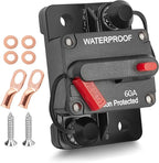 RED WOLF 60 Amp Circuit Breaker W/Ring Terminal 6 Gauge Connector Manual Reset Switch for Boat Trolling Motor Marine ATV Trailer Vehicles Stereo Audio Electronic Battery Solar System Inline Fuse