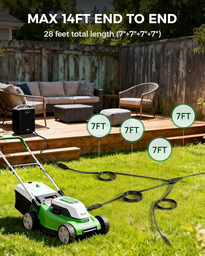 28Ft Outdoor Extension Cord, 1 to 3 Splitter Heavy Duty Weatherproof Power Cord, 16/3 SJTW, 3 Grounded Outlets Flat Plug for Patio, Garden, Halloween Displays, Christmas Lights ﻿