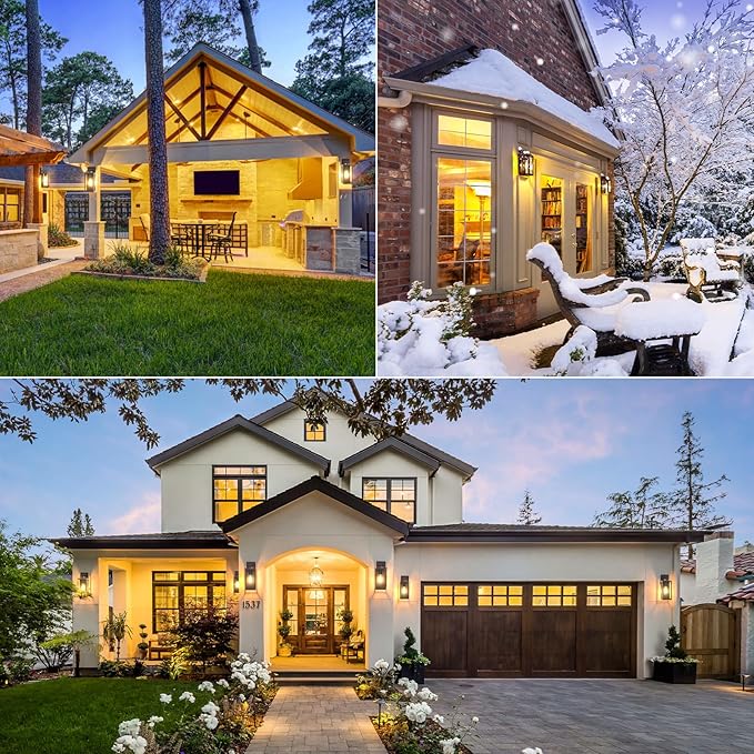 BesLowe 2-Pack Outdoor Wall Light Fixtures, Exterior Waterproof Wall Lanterns, Porch Sconces Wall Mounted Lighting with E26 Sockets & Glass Shades, Modern Wall Lamps for Patio Front Door, Brown