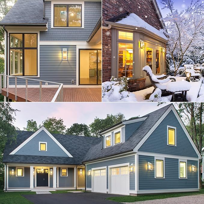 BesLowe 2-Pack Outdoor Wall Light Fixtures, Exterior Waterproof Wall Lanterns, Porch Sconces Wall Mounted Lighting with E26 Sockets & Glass Shades, Modern Wall Lamps for Front Door, Grey