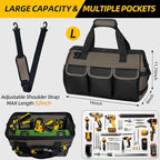 Tool Bag, Portable Tool Box Organizer Adjustable Shoulder Strap, Carry Tool Tote Heavy Duty Tool Storage Bag With Wide Mouth,Tool Bags for Men Mechanic EngineerGift - L, Coffee & Black