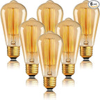 ST64 Edison Bulbs 6 Pack,Amber Vintage Incandescent Light Bulbs 110V 40W 240LM,E26 Base 2200K Dimmable Decorative Antique Squirrel Cage Filament Incandescent Bulb for Chandelier Pendant Lamps