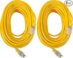 Southwire Yellow Jacket Heavy Duty Extension Cord - Reliable Outdoor Power for Tools & Equipment - Lighted End with Weather Resistant SJTW Jacket - 100 Foot (Pack of 2)