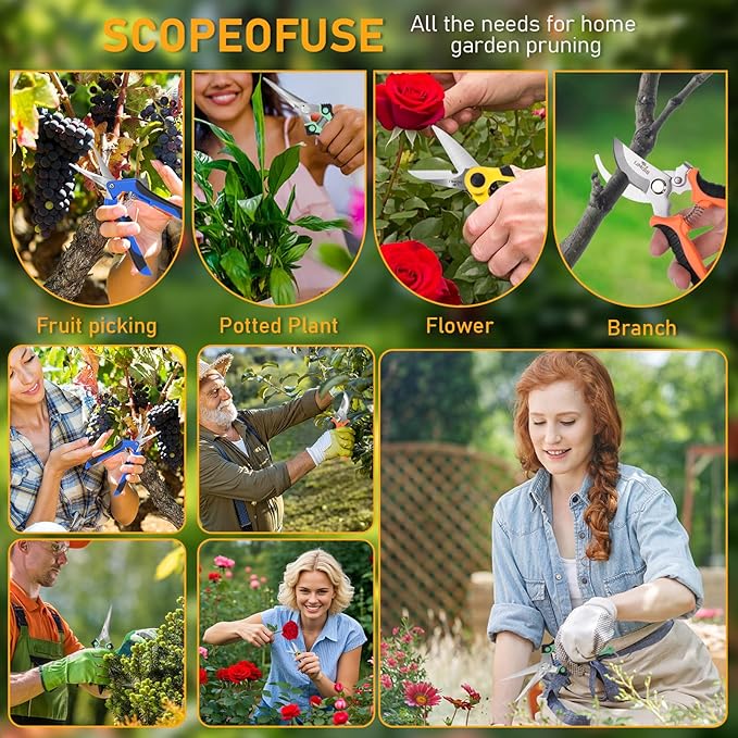 4-Pack Multifunctional Garden Scissors Set-BIDMLI Stainless Steel Pruning &Floral Shears with One-Piece Handle Blades for Tree Pruning, Flower Trimming, and Fruit Picking Tasks at Home&Garden Tool.
