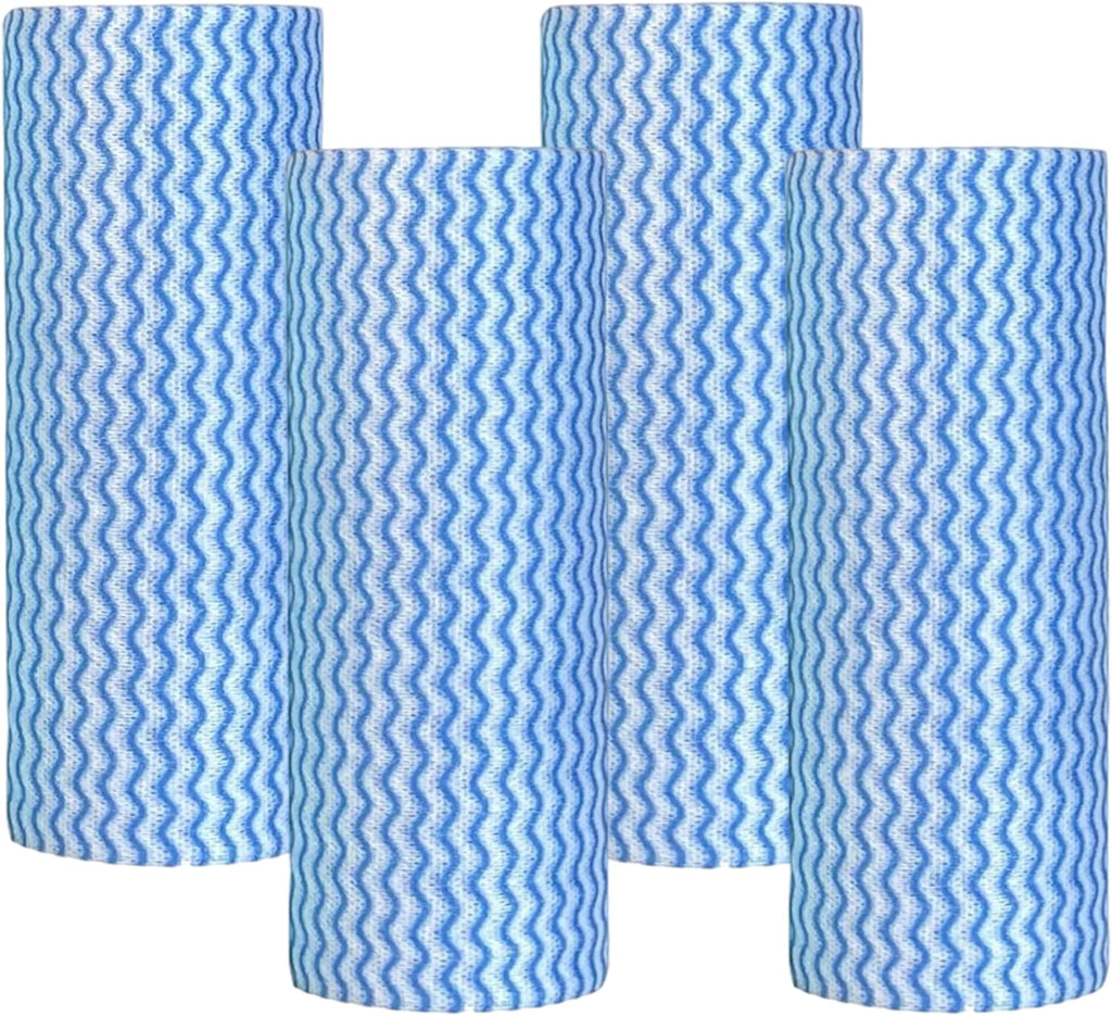 Reusable Cleaning Cloths Kitchen Paper Towels Washable Rolls Dish Cloths Dish Towels Handi Wipes,Quick Dry,Blue, 50 Ct/Roll,Total 4 Rolls