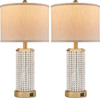 Wood Beaded Table Lamp Set of 2 for Living Room Bedroom Touch Control 3-Way Dimmable 24.5" Farmhouse Table Lamps Rustic Nightstand Bedside Lamps(2 Bulbs Included)