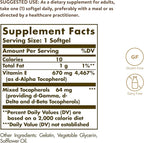 Solgar Vitamin E 670 mg (1000 IU), 100 Softgels - Natural Antioxidant, Skin & Immune System Support - Naturally-Sourced Vitamin E - Gluten Free, Dairy Free - 180 Servings