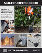 Iron Forge Cable 15 Ft Black Extension Cord with 3 Outlets - 16/3 SJTW 15 Foot 3 Outlet Outdoor Extension Cord 3 Prong, Weatherproof Exterior Power Cable for Outdoor