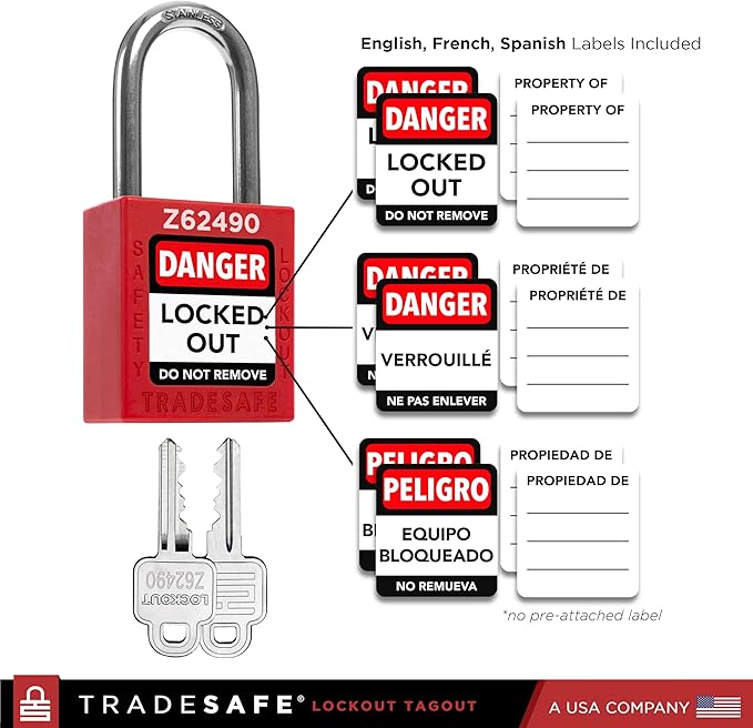 TRADESAFE Lockout Tagout Locks Set - 20 Red Keyed Alike Padlocks, 2 Keys Per Lock, OSHA Compliant Loto Locks for Lock Out Tag Out Stations, Premium Grade