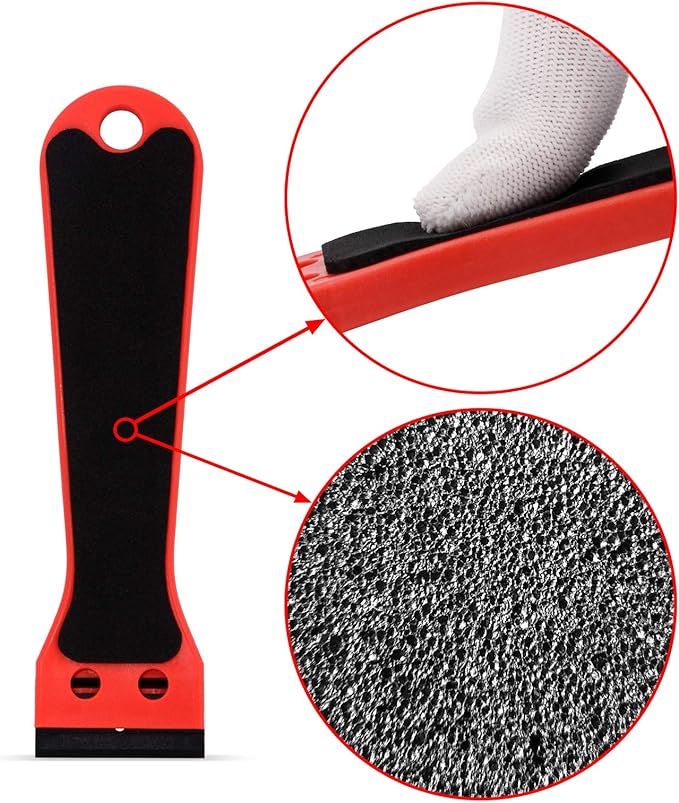 EHDIS 2pcs Plastic Razor Scraper 6-inch Long Handle Adhesive Remover Tool with 100 Double-Edge Blades for Window Tint Vinyl Scraper Decal Sticker Glue Remover (Red)