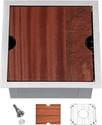 SHACO 15x15 Inch Undermount Bar Sink,15 Inch Stainless Steel Single Bowl Handmade Brushed Nickel 16 Gauge Small Kitchen Workstation Laundry Sink with Ledge and Accessories