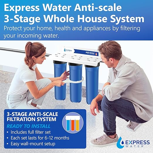 Whole Home Water Filter System| ANTI-SCALE | 3 Stage Water Purifier Whole Home, Top-Tier Anti-Scale Filter Specially Designed to Prevent Scale Build-Up, Protects Appliances, No More Descaler Solution
