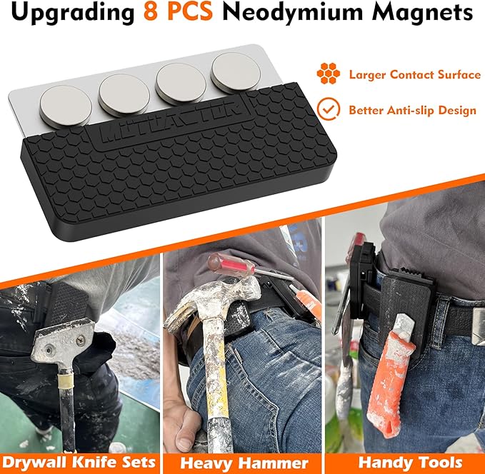 MUTUACTOR 1 PCS Magnetic Tool Belt Clip,Anti-Slip Heavy-Duty Magnetic Mount Tool Belt Holster,Quickly Access Rubber Coated Magnetic Belt Clip for Organizing Screwdrivers Hammers Wrenchs