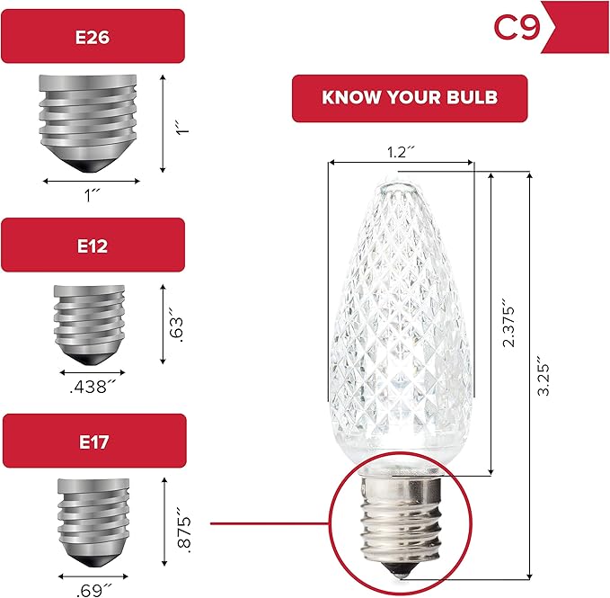 HLO Lighting Set of 25 Blue C9 Faceted LED Christmas Light Bulbs for Indoor & Outdoor Use | Durable Replacement Bulbs