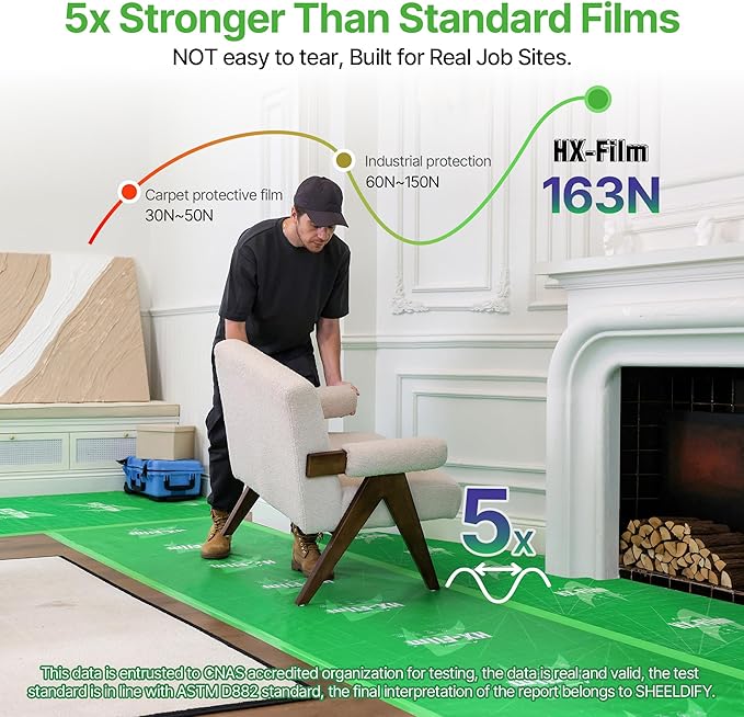 39"x200' Heavy-Duty Floor Protection | Construction Grade Carpet Protector | Drop Cloth Plastic Film for Hardwood Floors | Waterproof Painters Covering with No Residue(Mint Green)