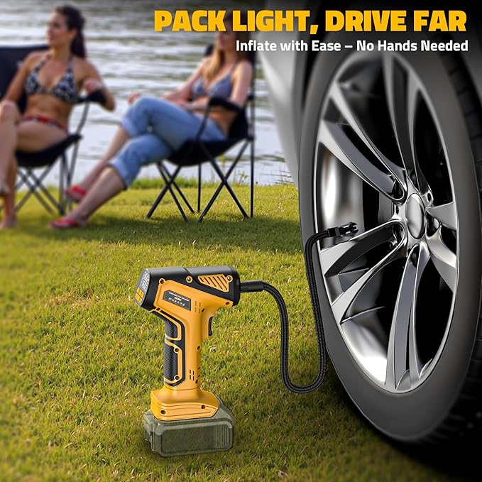 150PSI Tire Inflator Portable Air Compressor: Cordless Air Pump Compatible with Dewalt 20V Battery - Car Tire Pump with Digital Pressure Gauge & LED Light for Auto, Motorcycles(Bare Tool)
