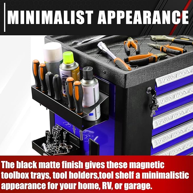 C&T 4-Piece Magnetic Toolbox Shelf, Tray and Holder Set, Magnetic Toolbox Tray Set, Tool Box for Cabinet Side Shelf Storage Van Workshop, Tool Organization and Storage