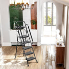 KINGRACK 5 Step Ladder with Tool Platform, 900 lbs Sturdy Step Stool with Handrail, Folding Steel Ladder with Wide Pedal, Safety Ladder for Adults Home Outdoor Painting Garage Office